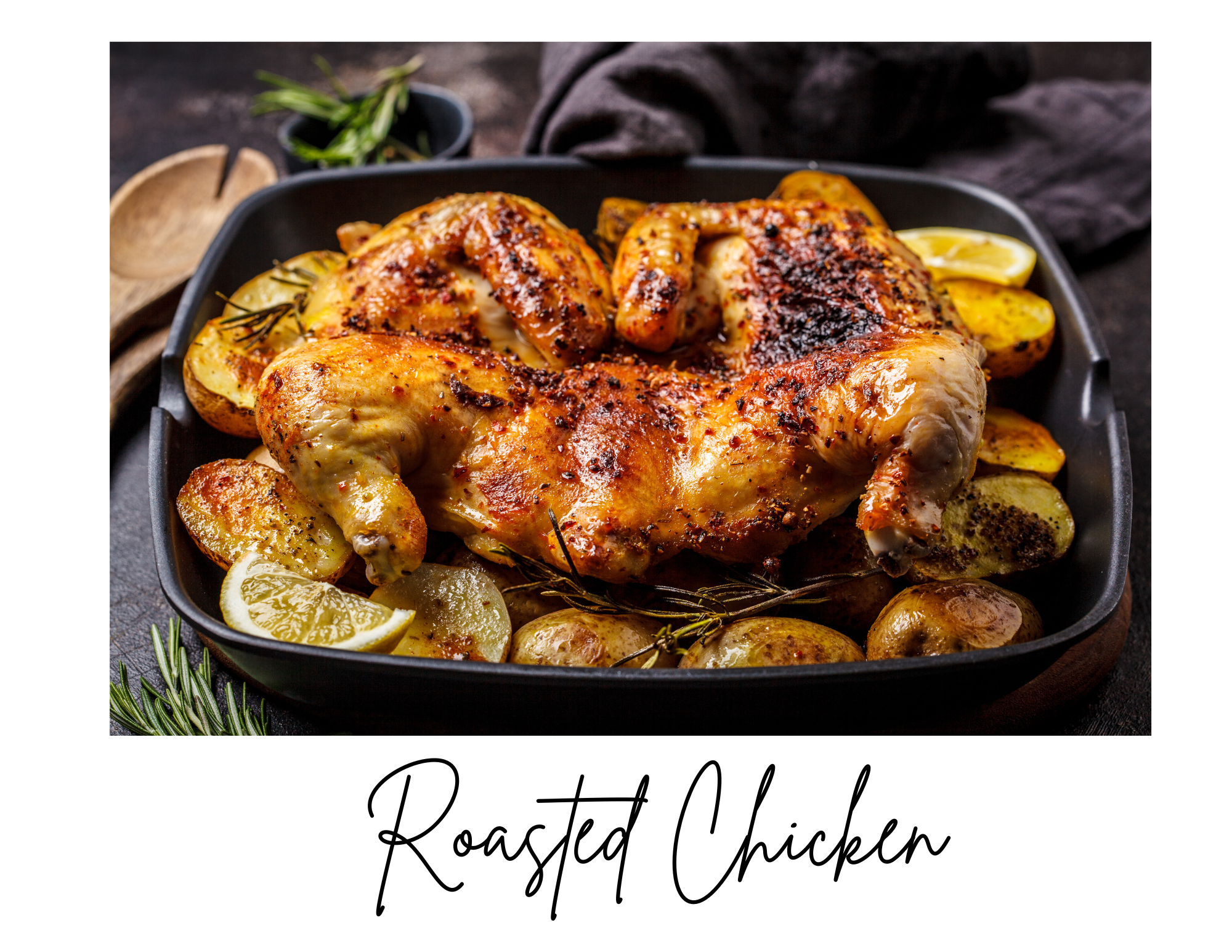 Roasted chicken with potatoes in skillet